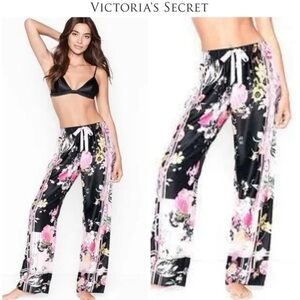 Victoria's Secret Black Floral Satin Pajama Bottoms, Pants, Sexy